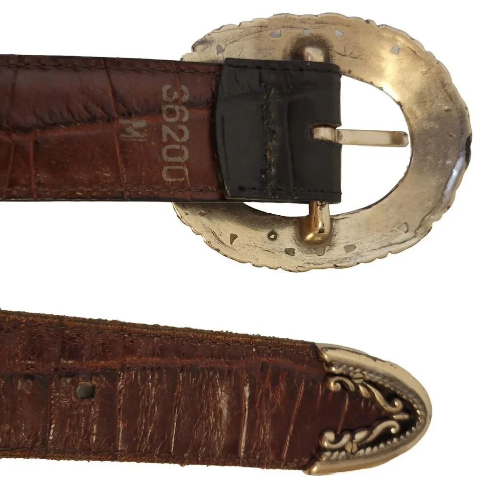 Vtg Brighton Leather Croc Silver Hardware Reversible 4 Opt. Women Belt